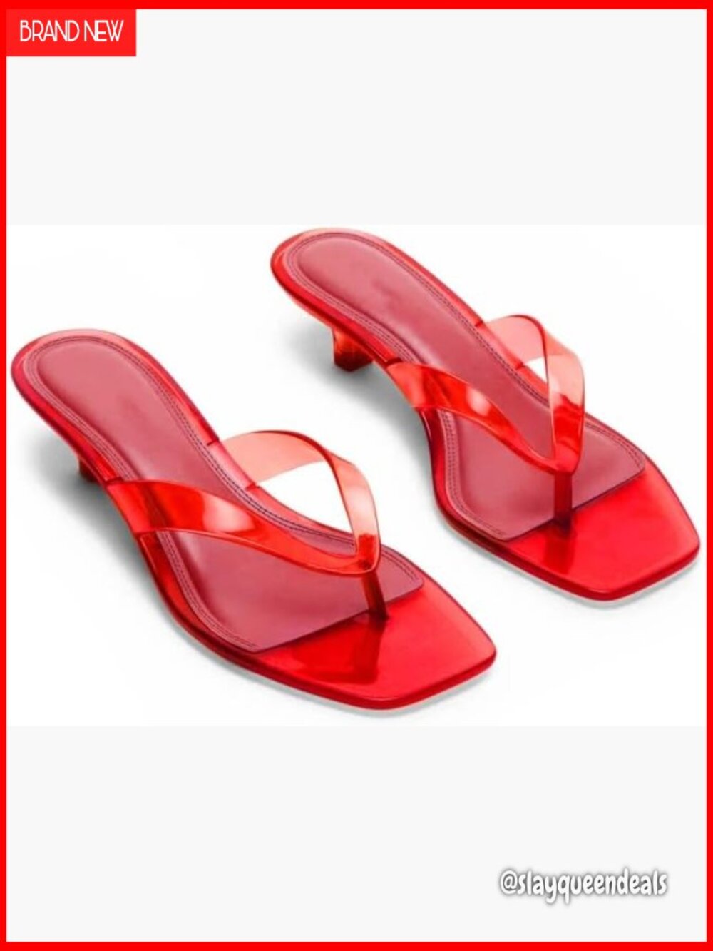 Jelly Thong Kitten Heel Sandals Slide Mules Women Square Toe Summer Beach